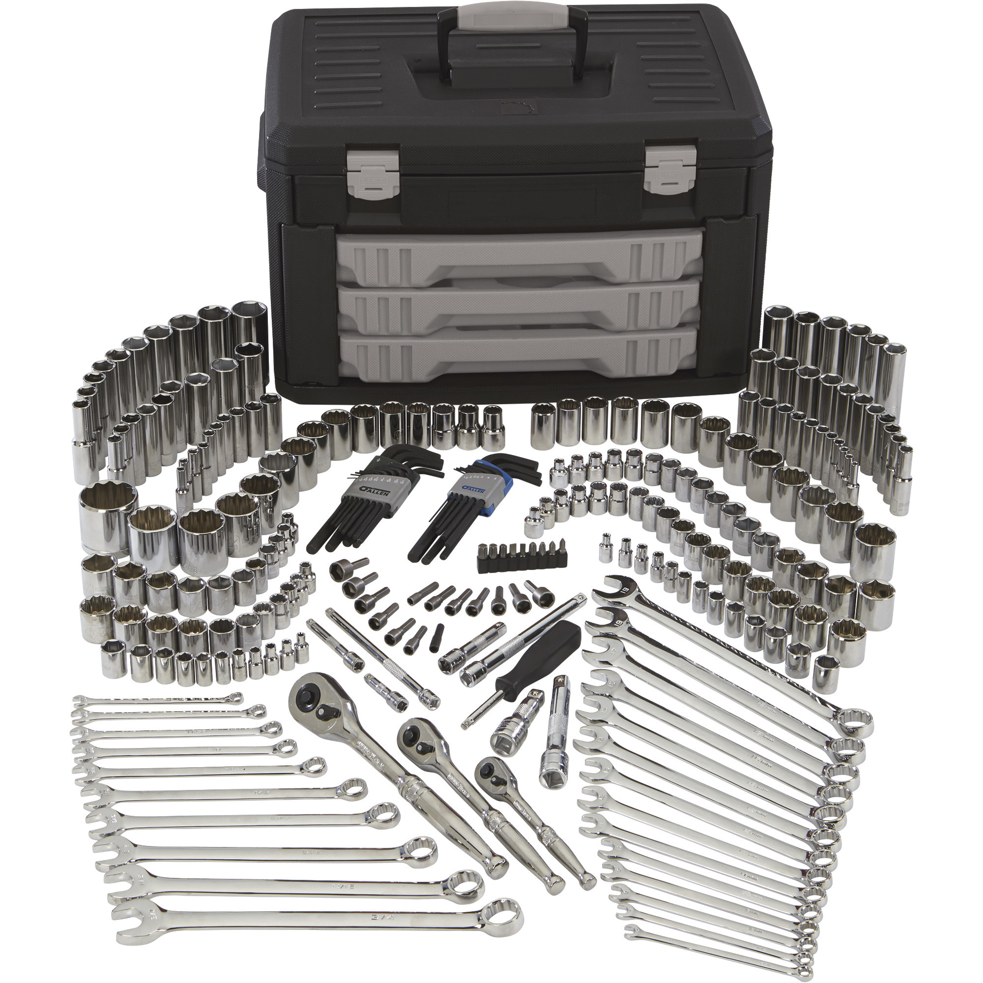 Klutch Mechanic's Tool Set, 245-Pc., 1/4in., 3/8in. + 1/2in. Drive